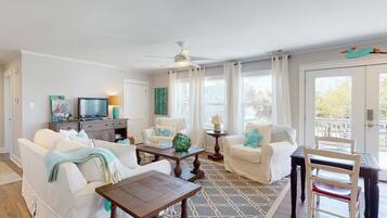 TV, DVD player, books