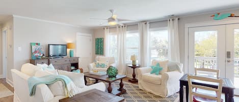 TV, DVD player, books