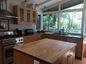 Fridge, oven, dishwasher, coffee/tea maker