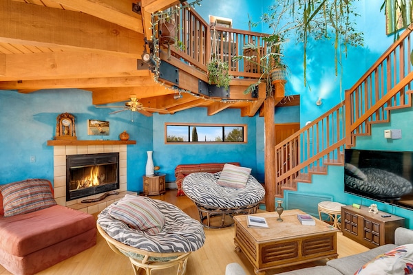 Smart-TV, peis, DVD-spiller og bøker