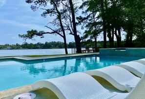 Outdoor pool - Sound front Sunsets from Dock, Pool, Porch & all rooms. Private Beach access!  (Southern Shores)