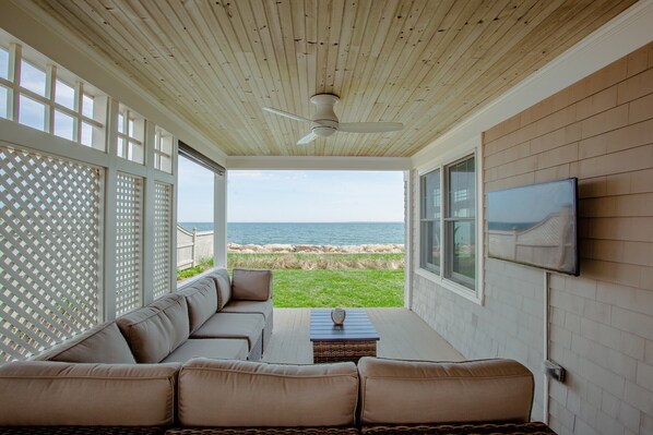 Smart TV, fireplace - Coastal chic meets French Provençal in this newly renovated oceanfront home.  (East Falmouth)