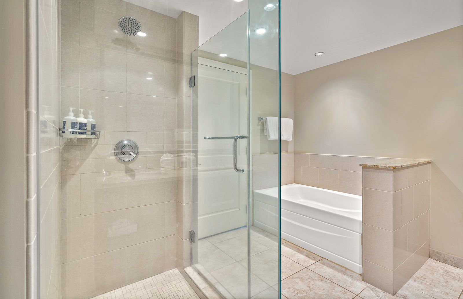 Bathtub, hair dryer, towels