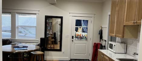 Fridge, microwave, coffee/tea maker, electric kettle