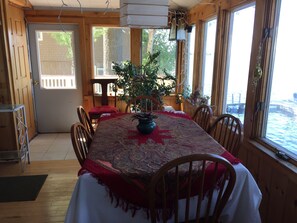 Dining area overlooks the lake