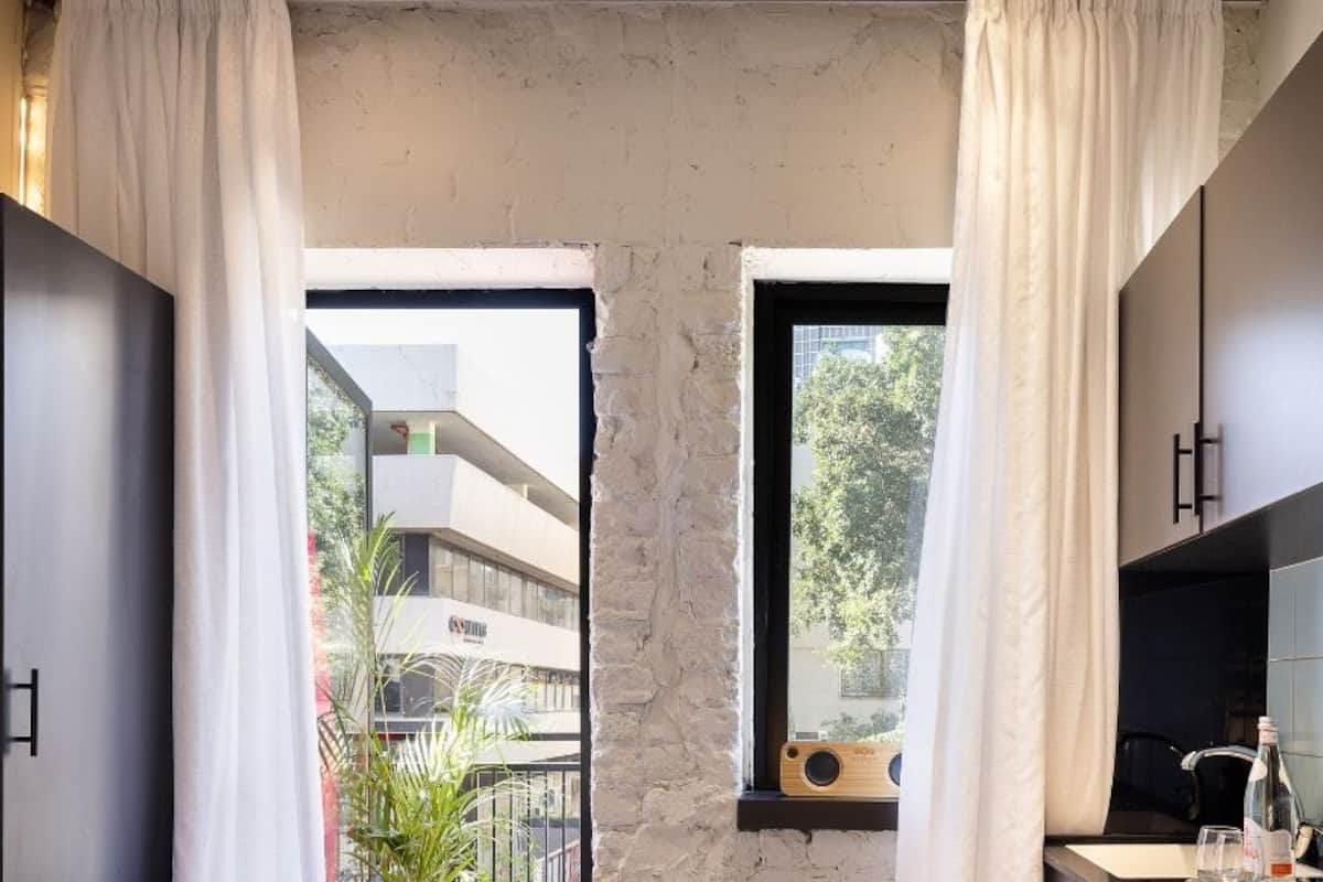 Room with street Balcony | Individually decorated, individually furnished, desk, laptop workspace