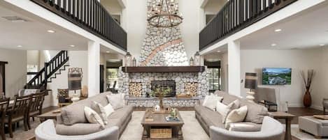 Télévision, cheminée, jeux vidéo, espaces bureaux