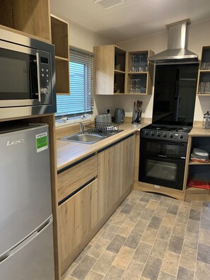 Fridge, microwave, oven, electric kettle