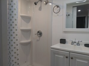 Hair dryer, bidet, towels, soap