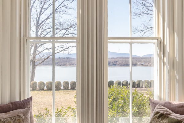 View of Hudson River from front hall bay window and window seat