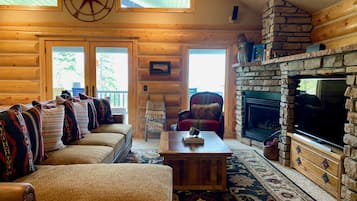 TV, fireplace, video games, DVD player