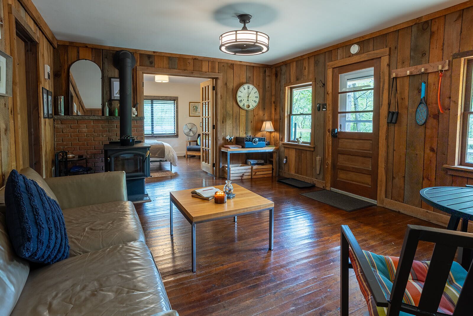 Fireplace, music library, stereo