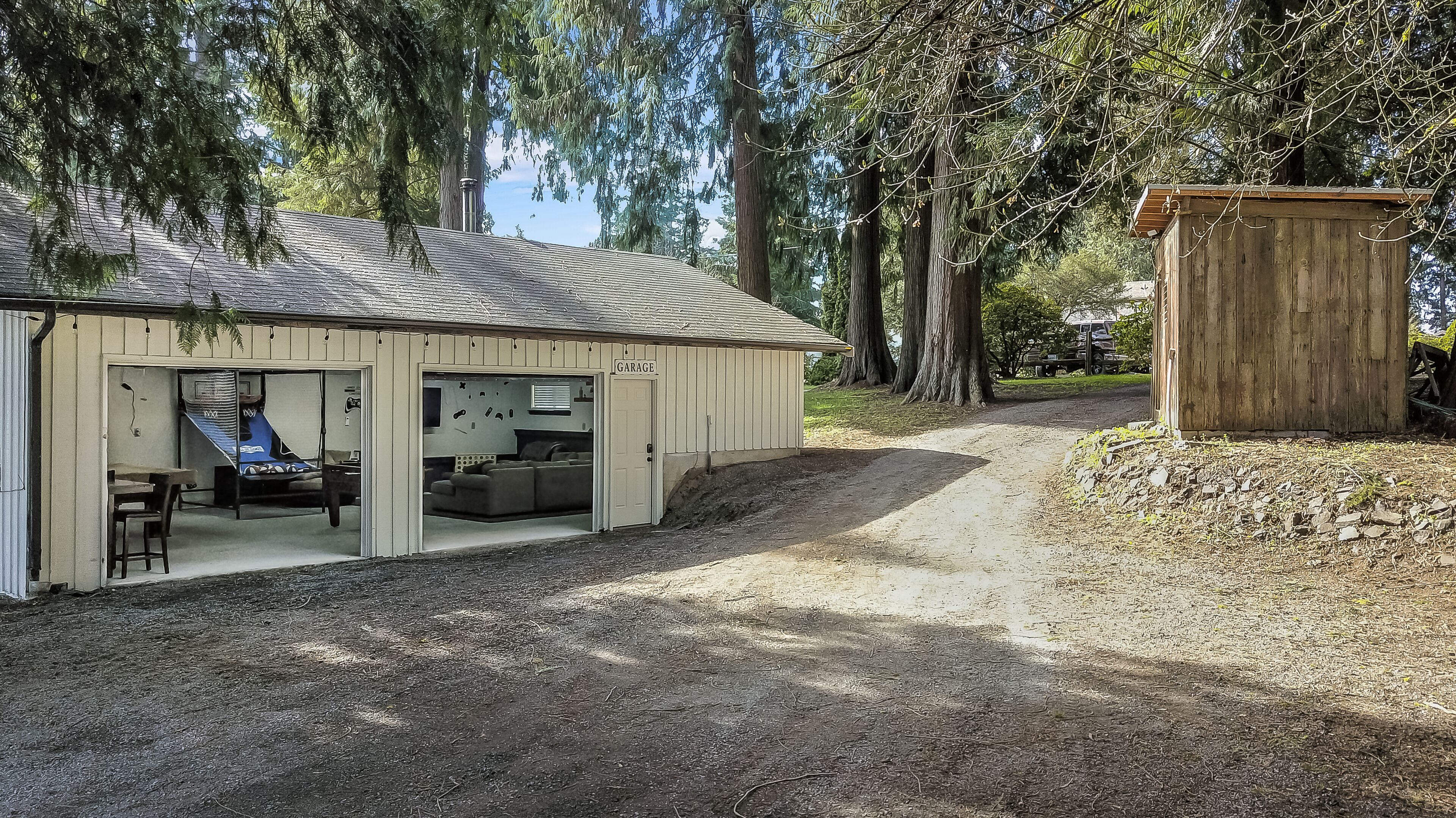 Detached garage turned game room