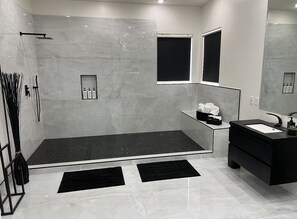 Ducha y bañera combinadas, bañera de hidromasaje y secador de pelo
