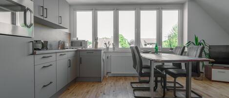 Fridge, microwave, oven, highchair