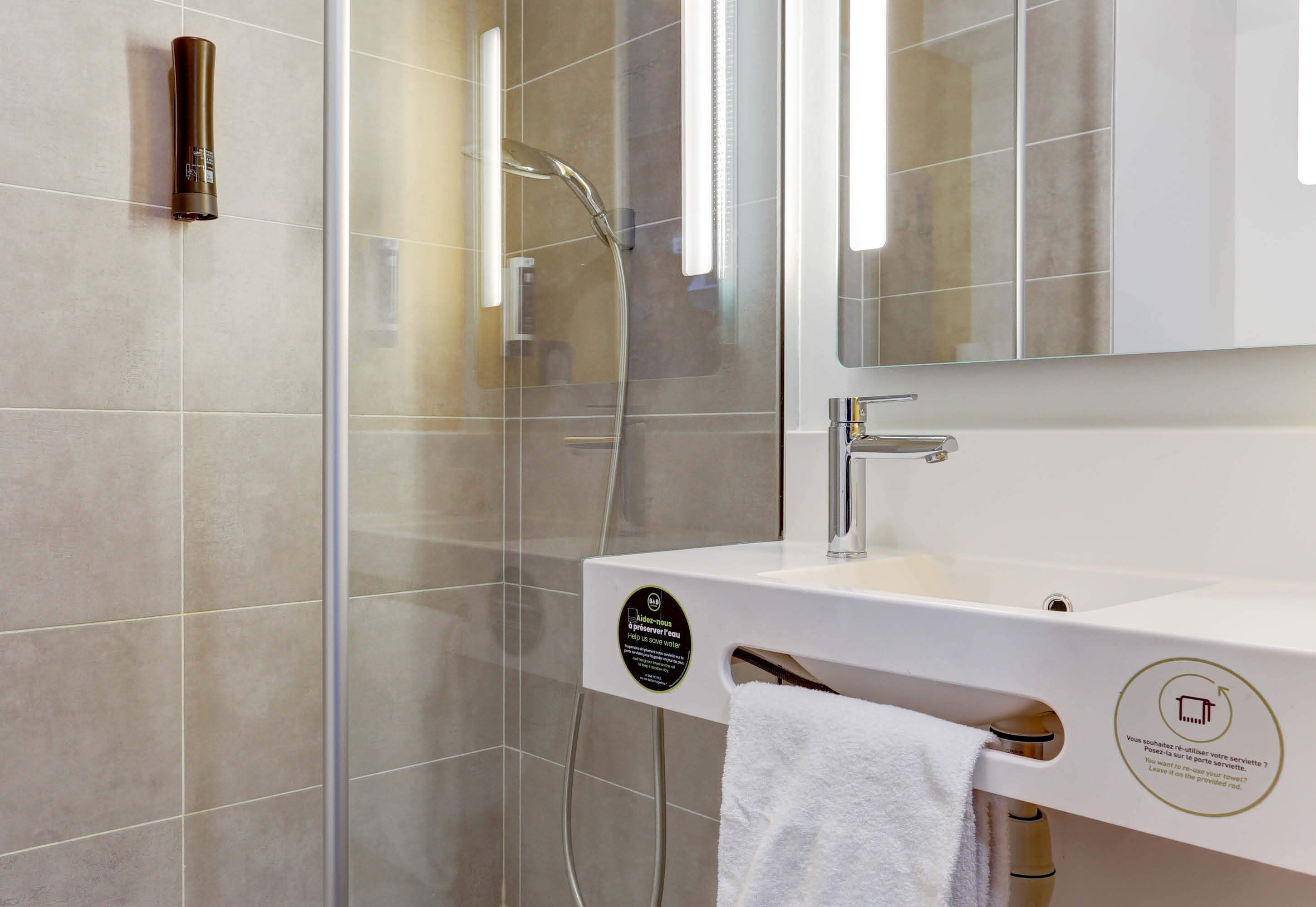 shower, towels, soap, shampoo