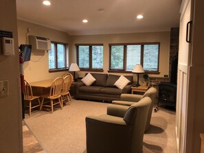 TV, fireplace, DVD player, foosball