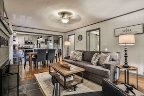 Smart TV, fireplace, table tennis, books