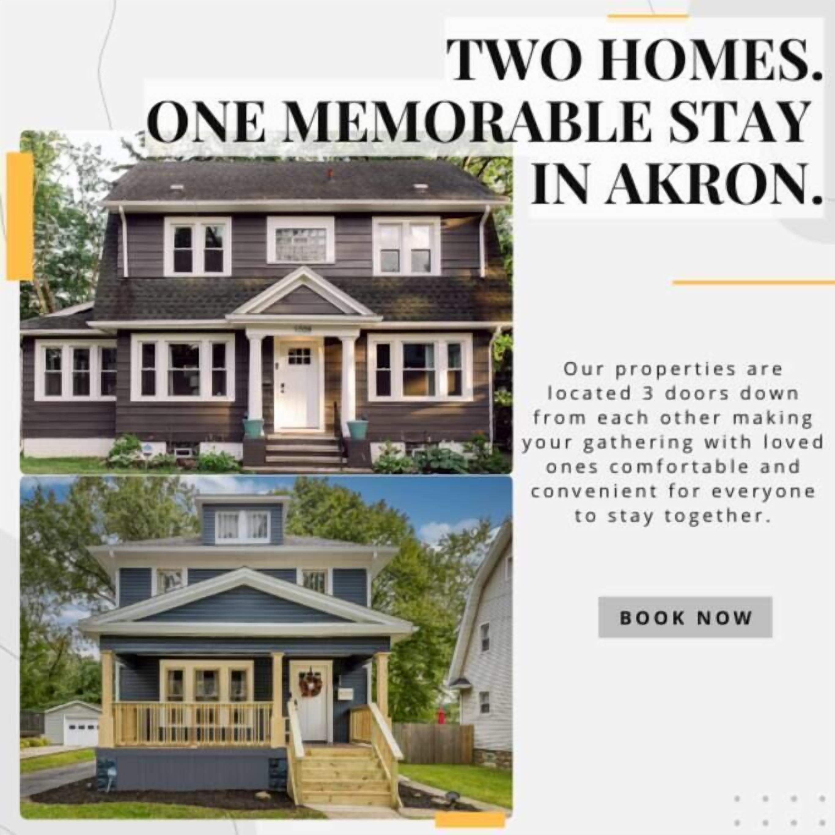 Two Homes. One Memorable Stay in Akron | Sleeps 13