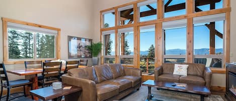 Smart TV, chimenea y libros