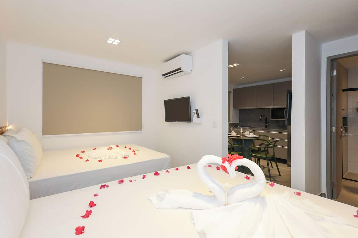 Blackout curtains, iron/ironing board, free WiFi, bed sheets