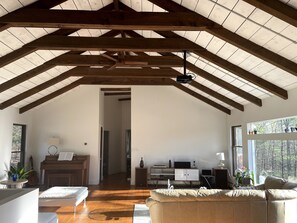 Smart-TV, peis, bøker og musikkbibliotek