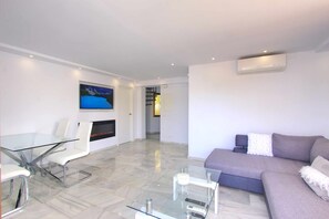 TV, fireplace