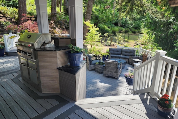 Outdoor Grill and lower deck with sitting area and firepit