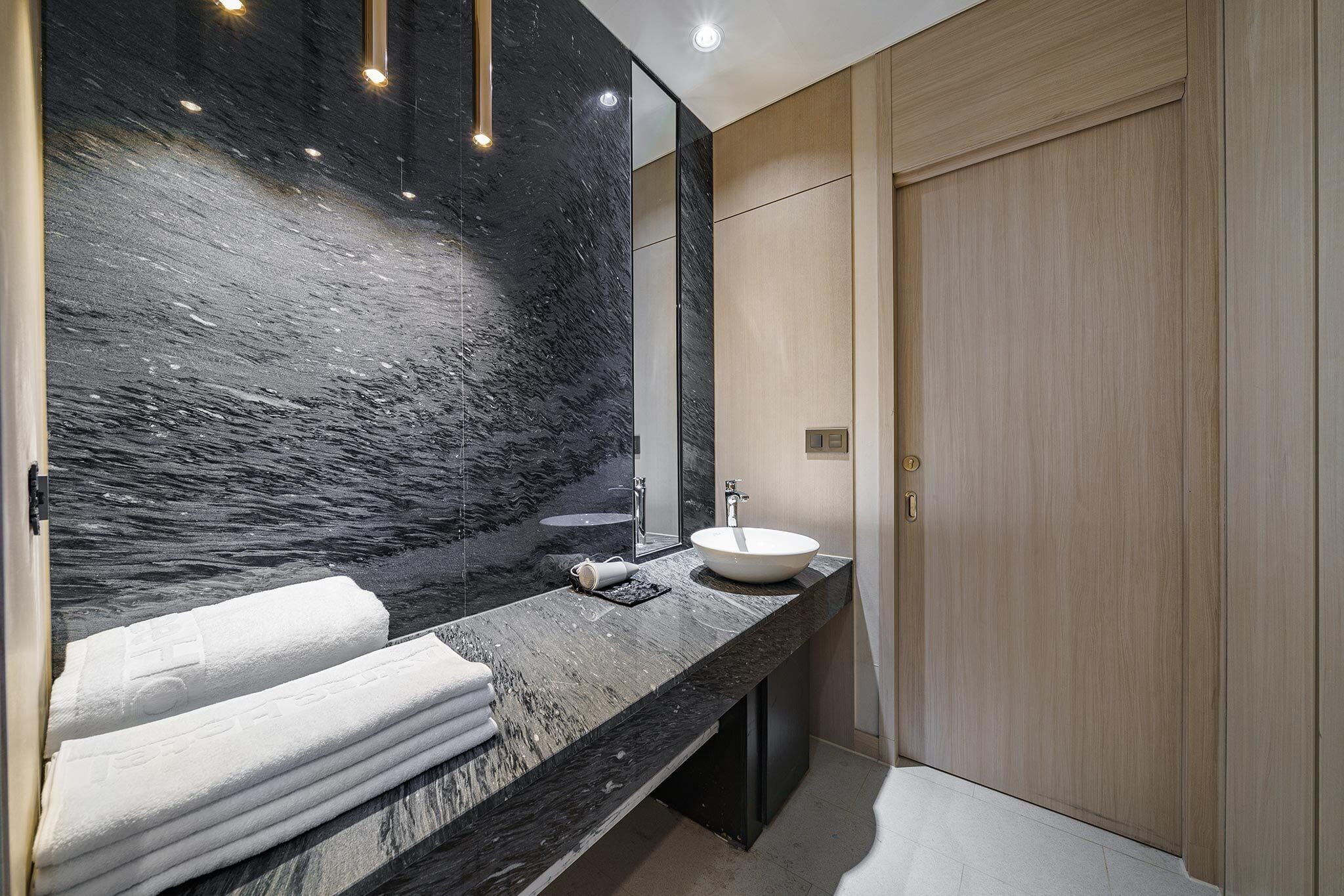 royal suite | bathroom | shower, rainfall showerhead, hair dryer, bathrobes