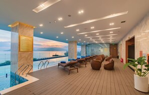 Outdoor pool, sun loungers