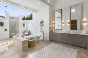 Combined shower/bathtub, hair dryer, bidet, towels - Sea Villa at Long Bay Villas: Privacy, 5-star service, butler, on secluded beach (Long Bay Village)
