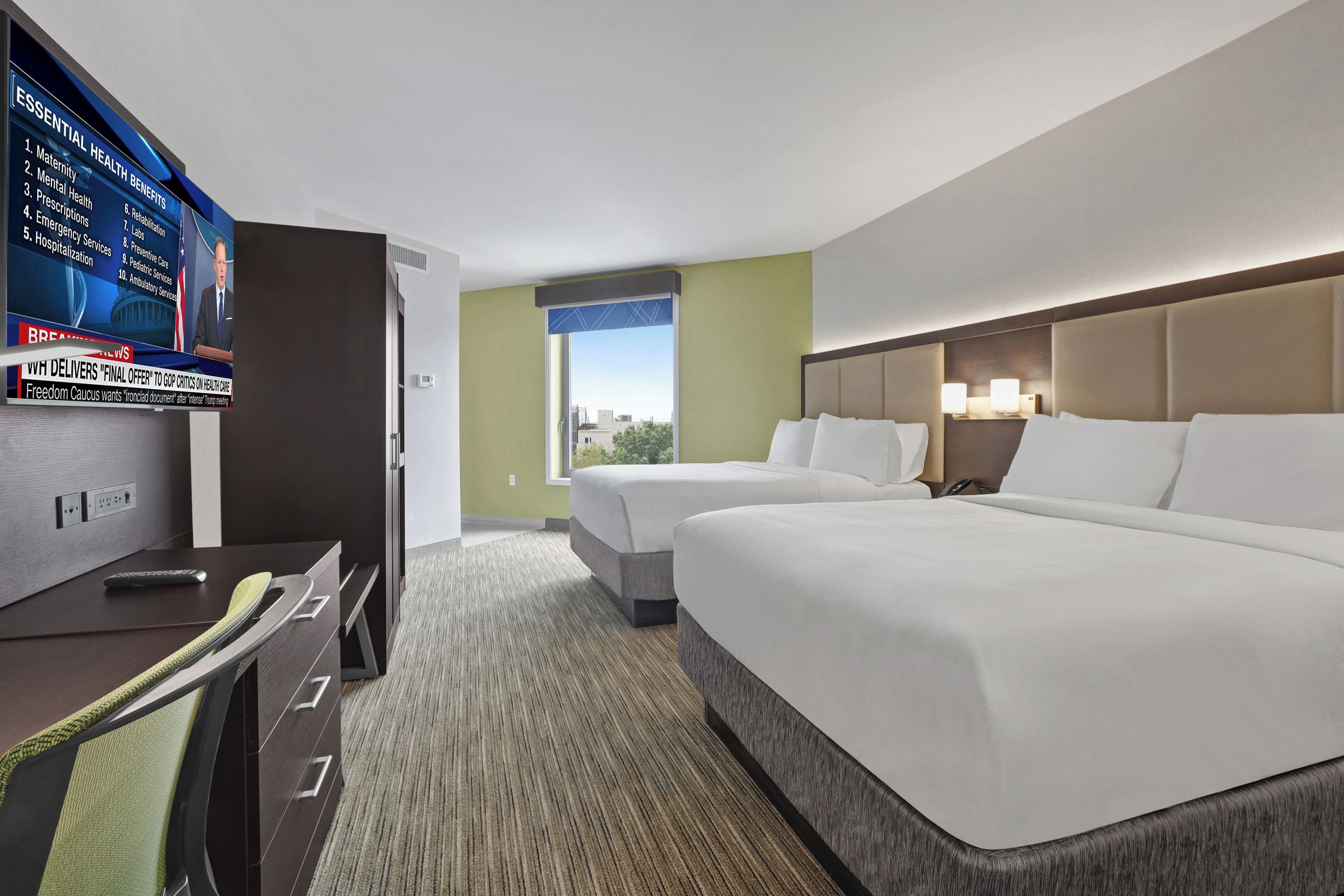 Hypo-allergenic bedding, pillowtop beds, in-room safe, desk