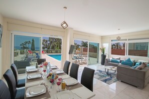 Villa, 4 Bedrooms, Smoking, Private Pool | Dining - Protaras Mesogeios Villa Me16 Beachfront Villa in Protaras Center (Paralimni)