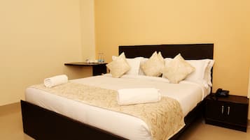 Desk, free WiFi, bed sheets