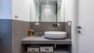 Shower, hair dryer, bidet, towels