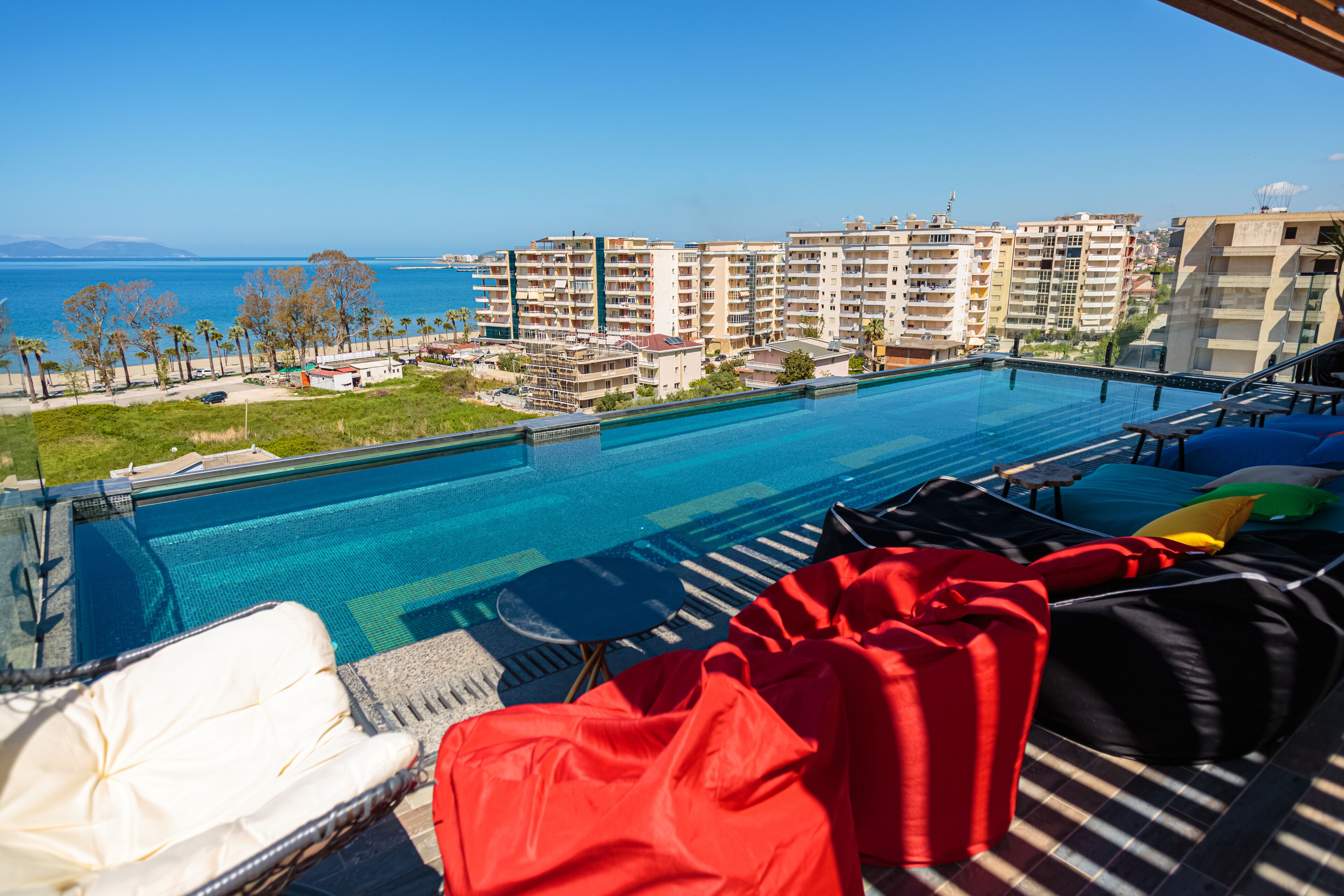 Outdoor pool, sun loungers