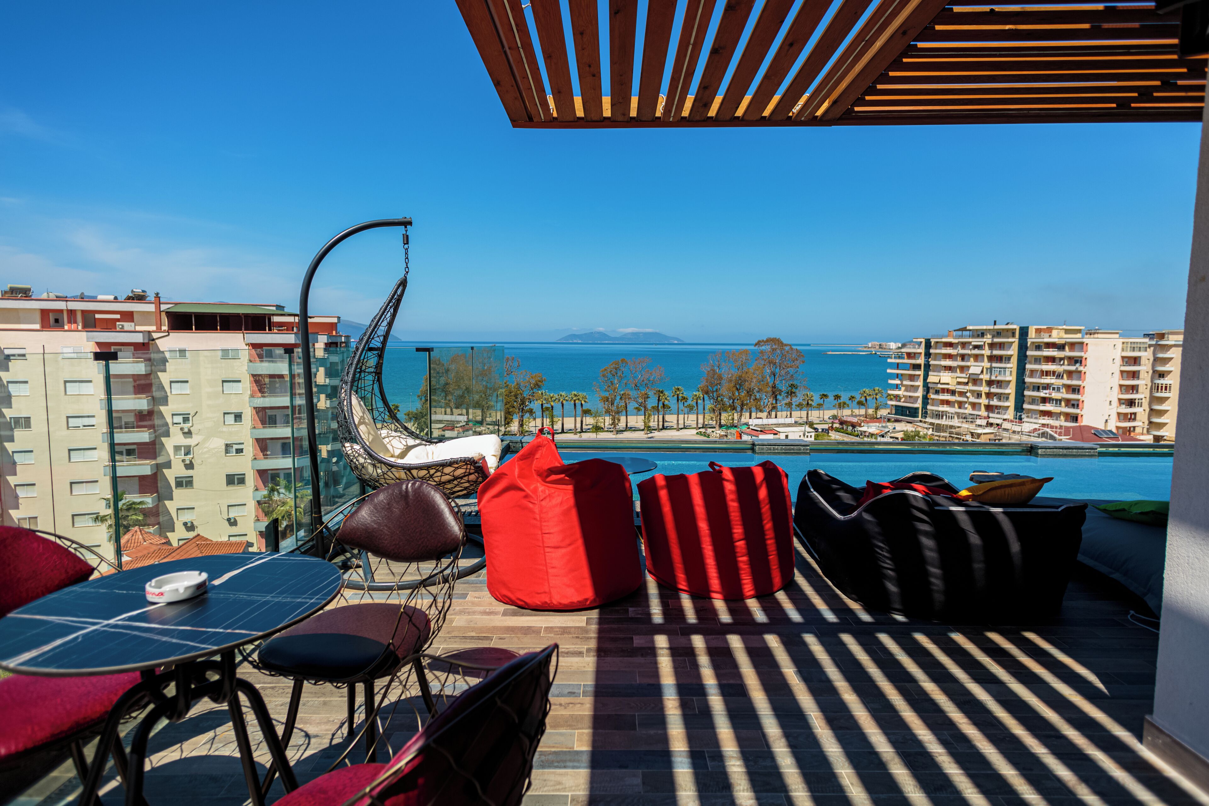 Outdoor pool, sun loungers