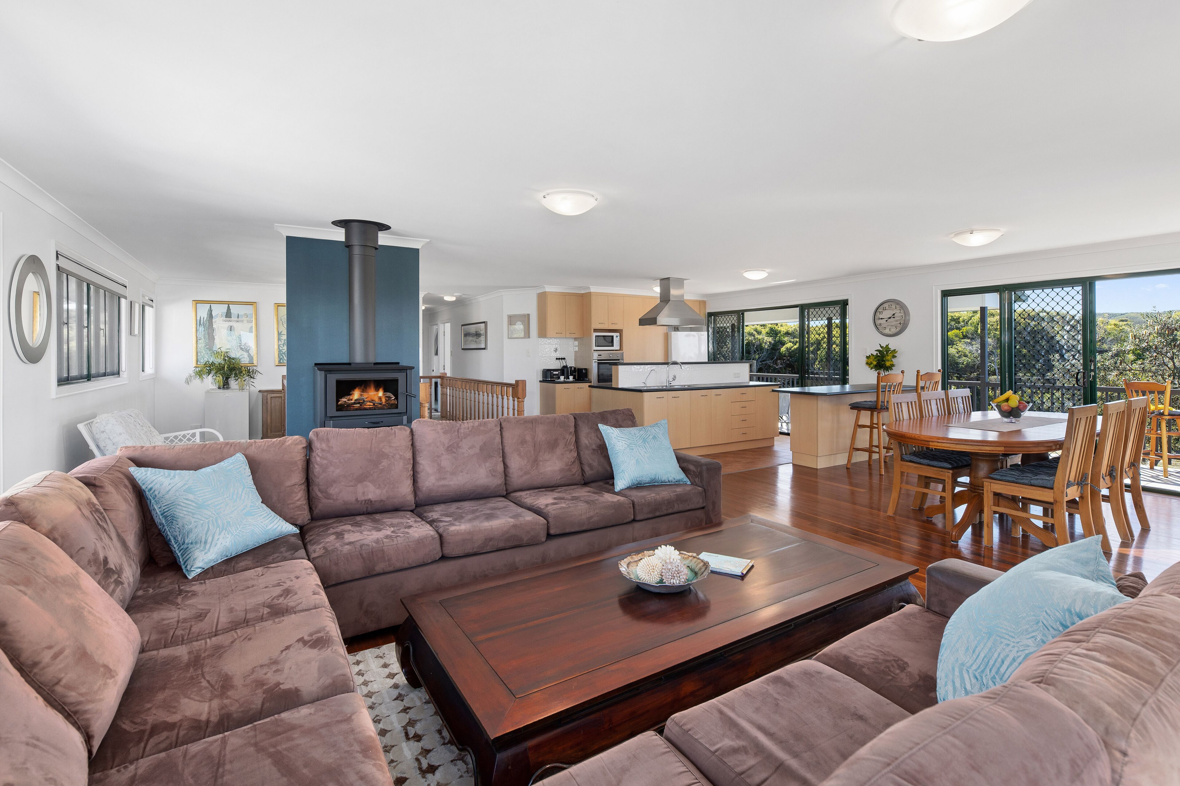 Smart TV, fireplace, DVD player, music library