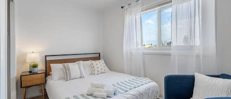 3 bedrooms, premium bedding, memory-foam beds, iron/ironing board