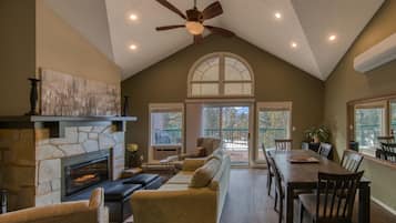 Télévision, cheminée, lecteur de DVD