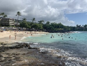 On the beach, sun loungers, beach towels - KONA DOWNTOWN DREAM OCEAN VIEW FREE PARKING NEW MEMORY FOAM MATTRESS ELEVATORS (Kailua-Kona)