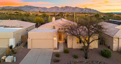 Remodeled modern beauty backs to open desert with mountain views & home theatre