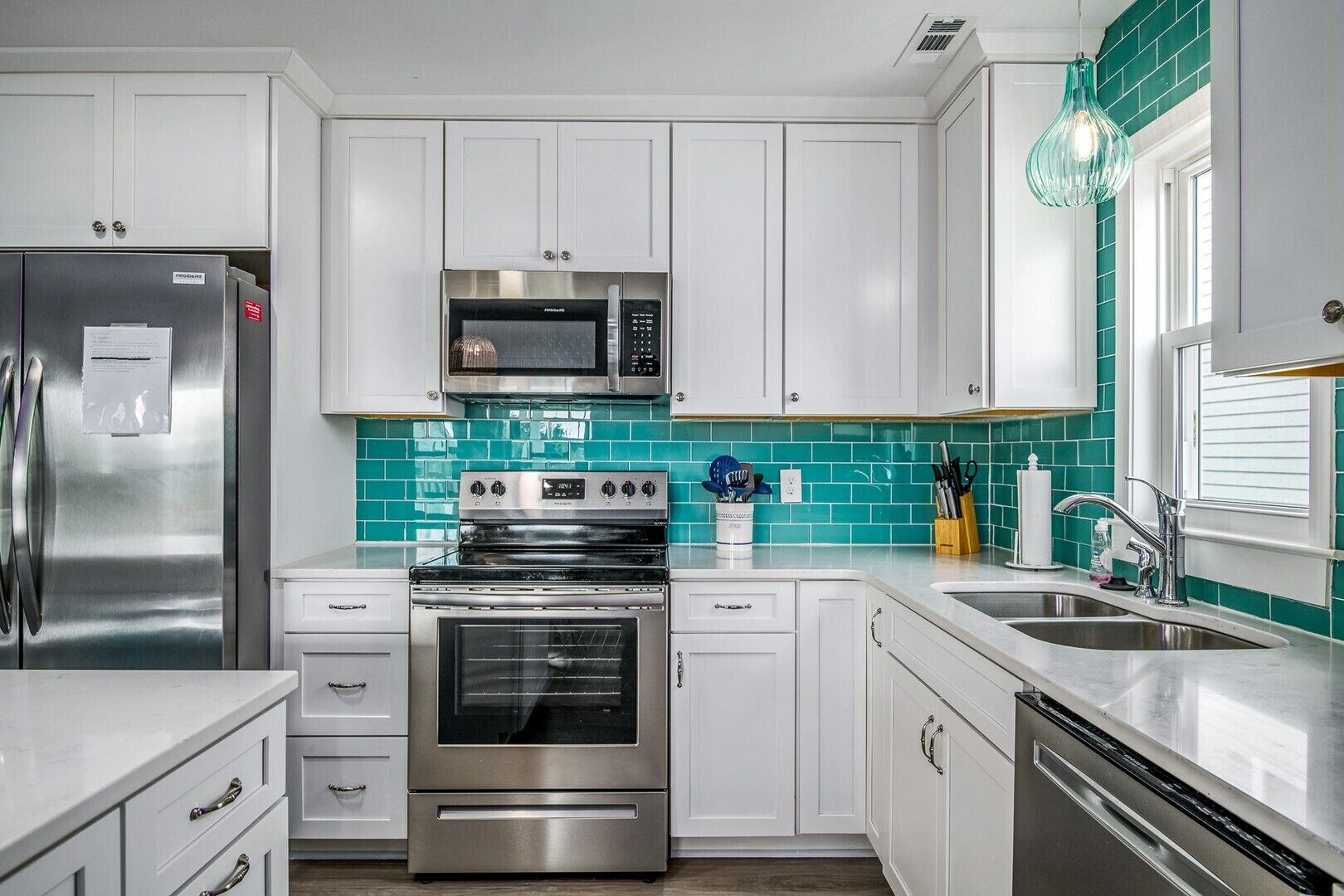 Fridge, microwave, oven, dishwasher