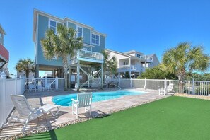 Pool - Dragonfly Cove: Oceanview 5BR, 4BA home in Oak Island, sleeps 12 with private pool. (Oak Island)
