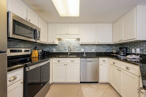 Fridge, microwave, oven, dishwasher