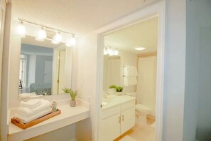 Combined shower/bathtub, towels, soap, toilet paper - Newly Renovated Ocean Front 2 BD 2 BR (North Myrtle Beach)