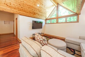 TV, fireplace, table football