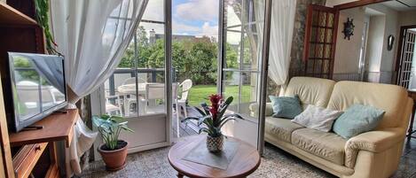 Télévision, cheminée, lecteur de DVD