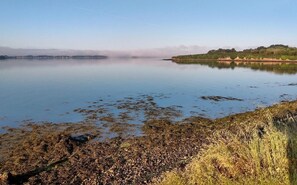 A calm lake with a clear sky, a distant shoreline, and some vegetation. - d'Hélèna - BELLE-ILE-EN-MER - LE PALAIS (BELLE-ILE-EN-MER - LE PALAIS)