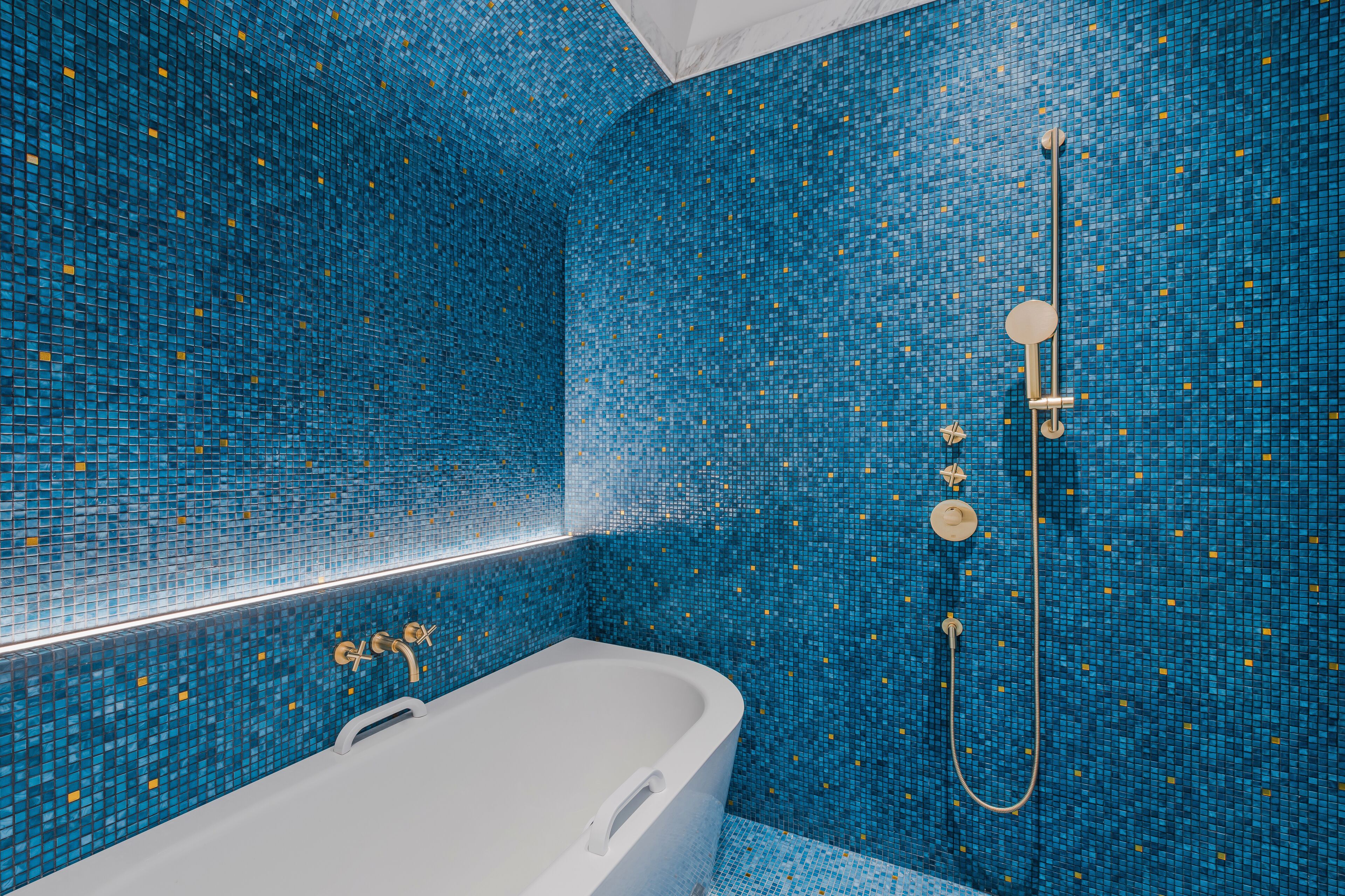 separate bathtub and shower, rainfall showerhead, free toiletries